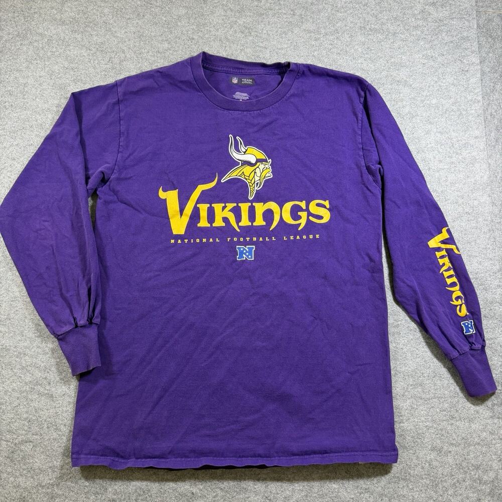 Vintage Minnesota Vikings Long Sleeve Shirt Mens M Purple NFL Football Spellout